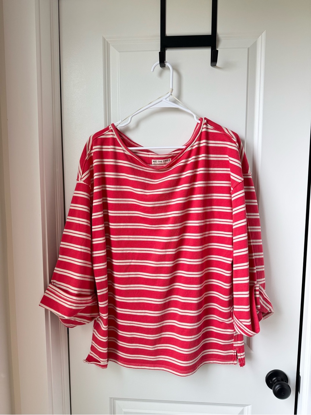 Free People Red & Cream Striped Boatneck Tee